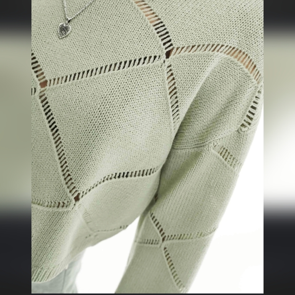 Noisy May, June Pointelle Wide Neck Sweater, Desert Sage, Size Medium - NWT!! - Picture 3 of 6